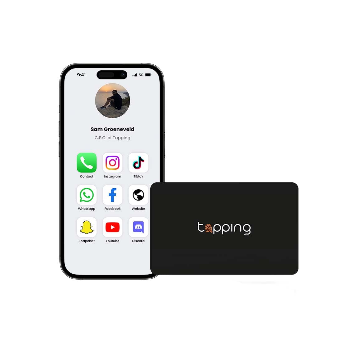 Tapping card black with profile next to it