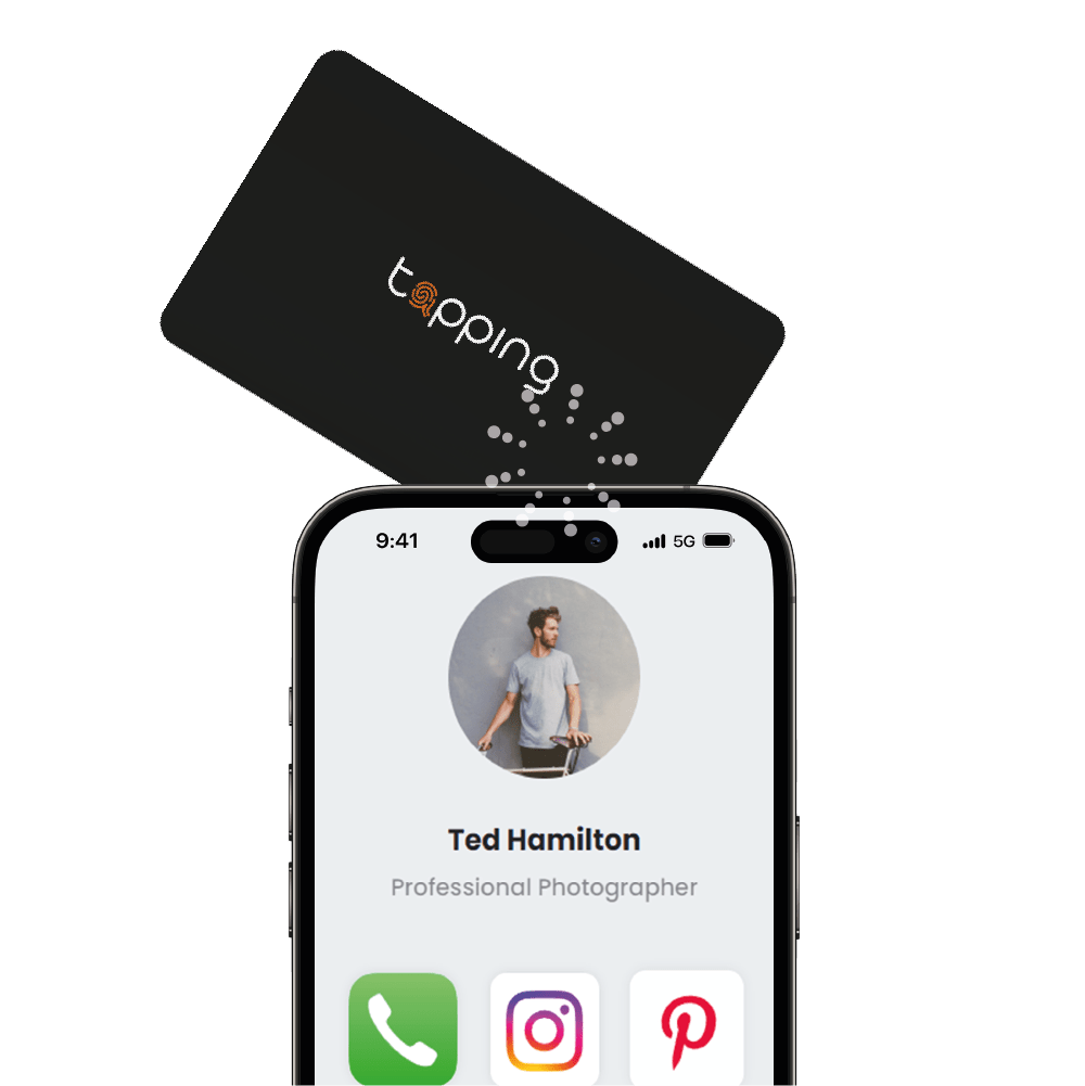 Tapping digital business card black scanning iPhone 14 pro 
