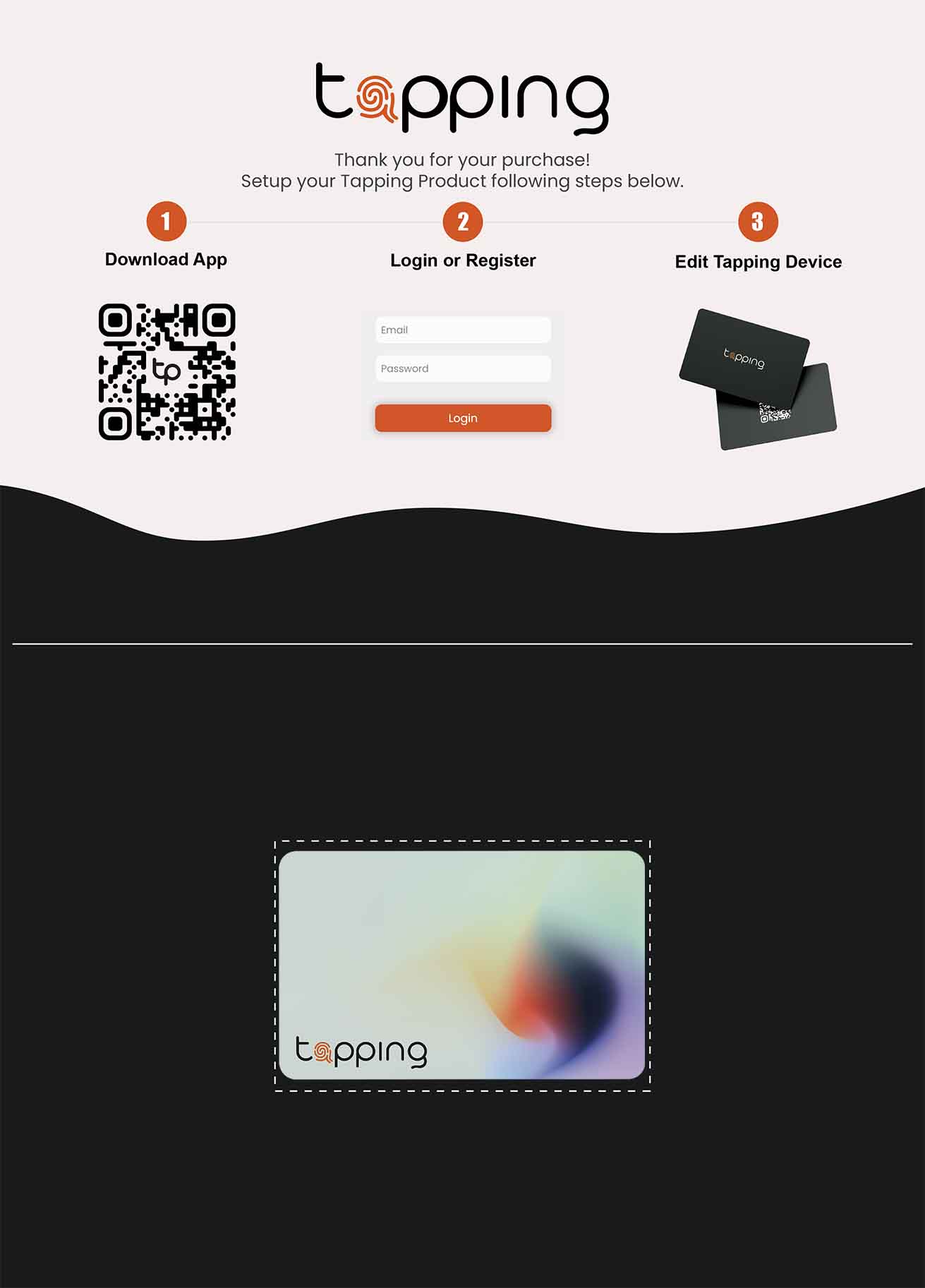 Tapping digital business card gradient in packing with instuctions
