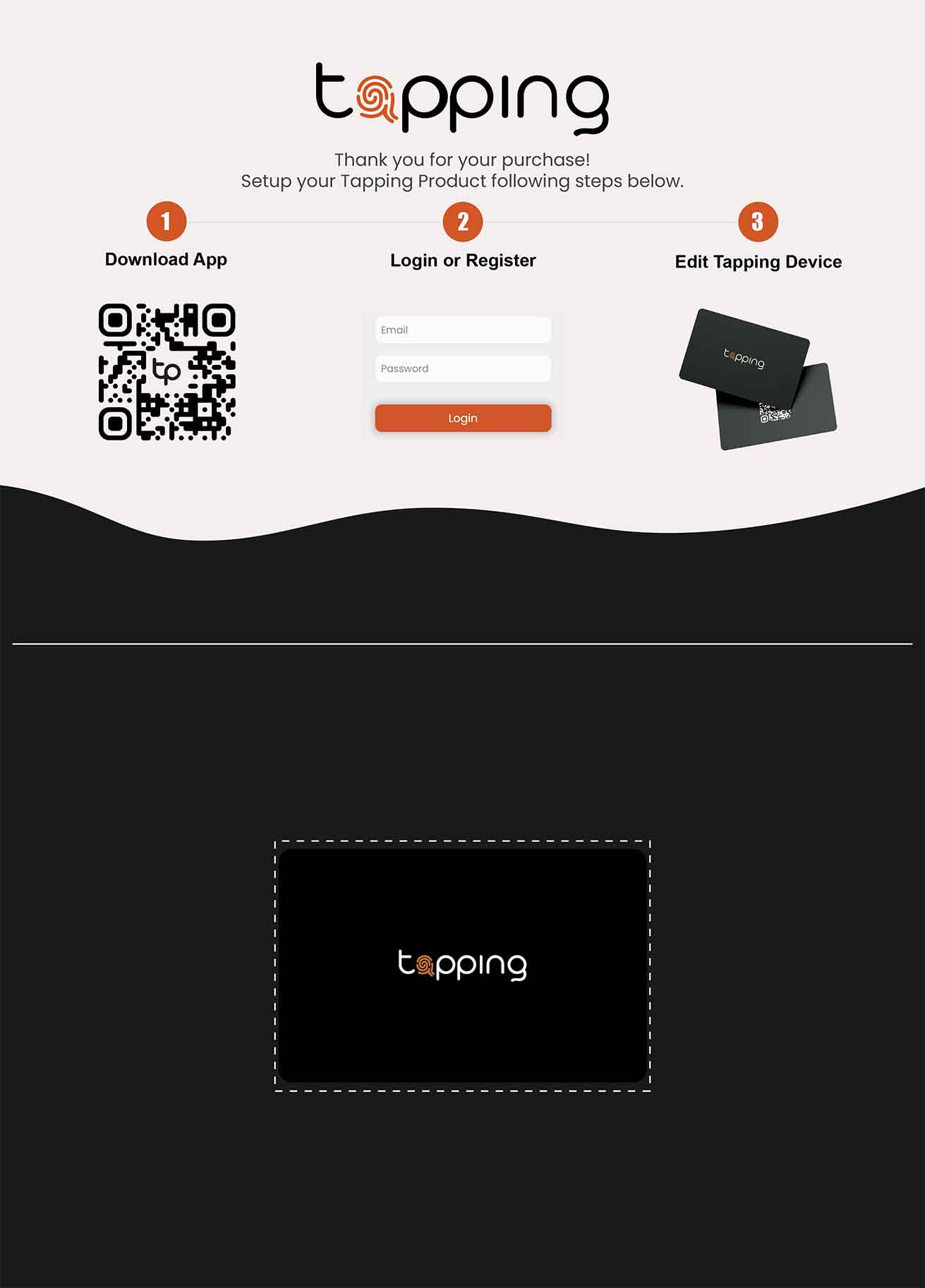 Tapping digital business card with packing that is showing the step how it works
